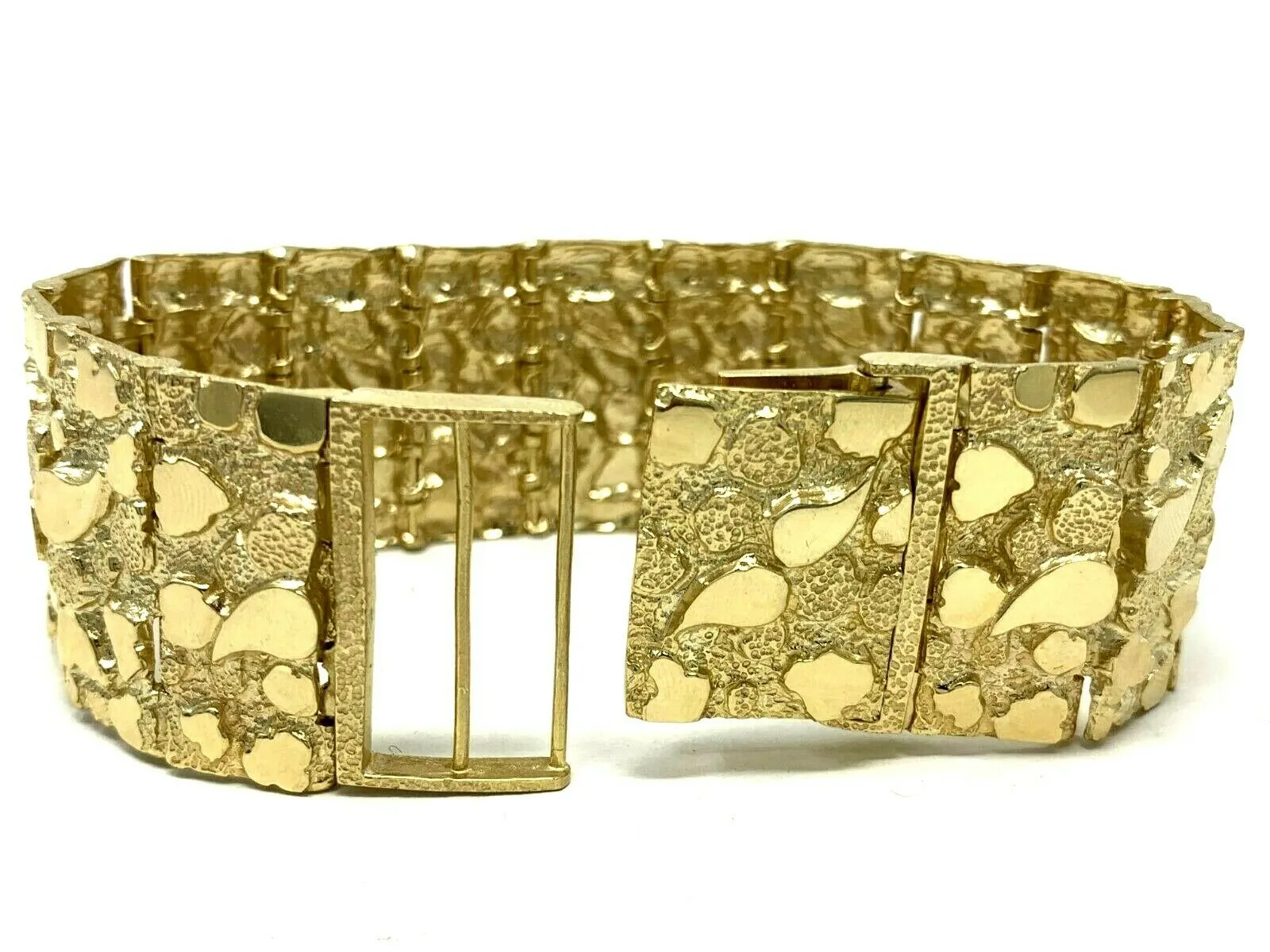 Men's 14k Yellow Gold Solid Nugget Bracelet Link 7-7.5" 31mm 91 grams