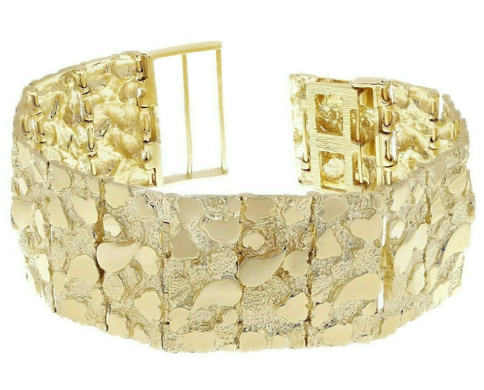 Men's 14k Yellow Gold Solid Nugget Bracelet Link 7-7.5" 31mm 91 grams