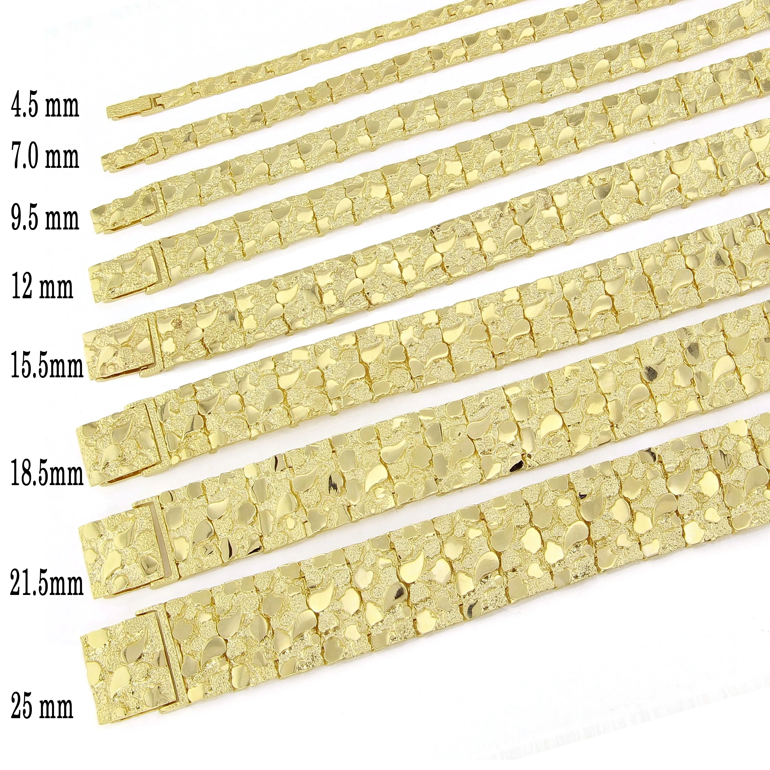 Men's 14k Yellow Gold Solid Nugget Bracelet Link 7"- 7.5" 18.5mm 49 grams