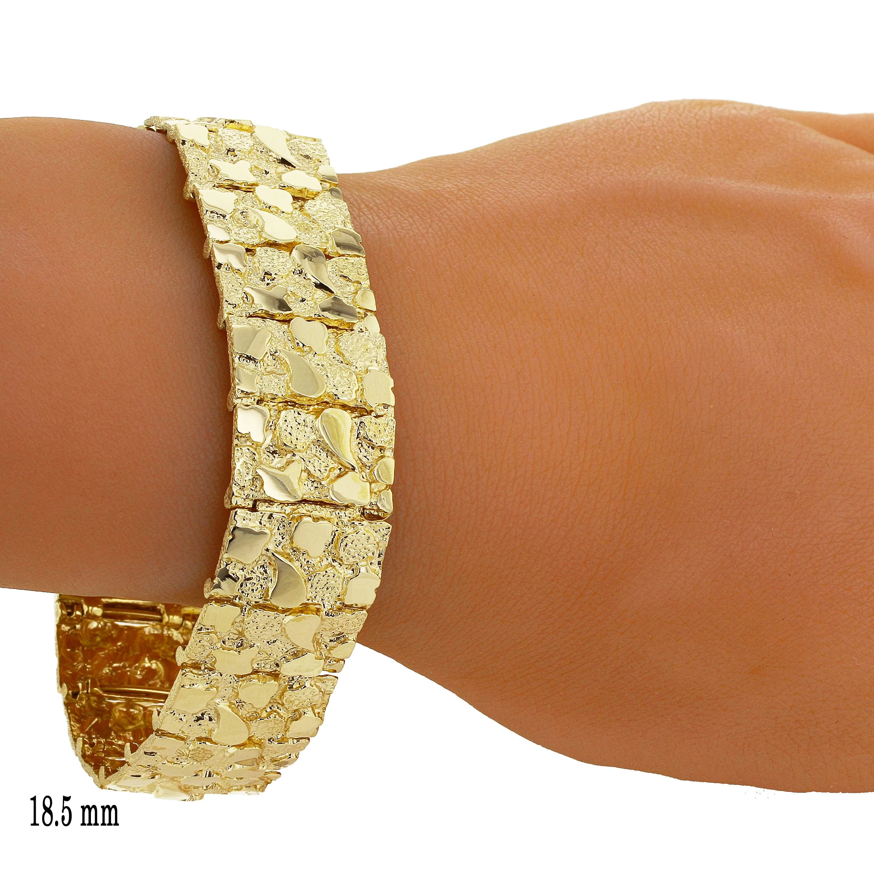 Men's 14k Yellow Gold Solid Nugget Bracelet Link 7"- 7.5" 18.5mm 49 grams