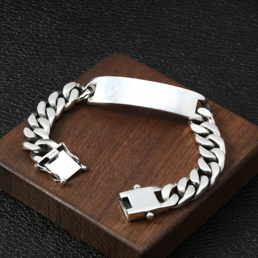 Men's Real Solid 925 Sterling Silver Bracelets Cuban Link Chain Punk Jewelry 7.9"
