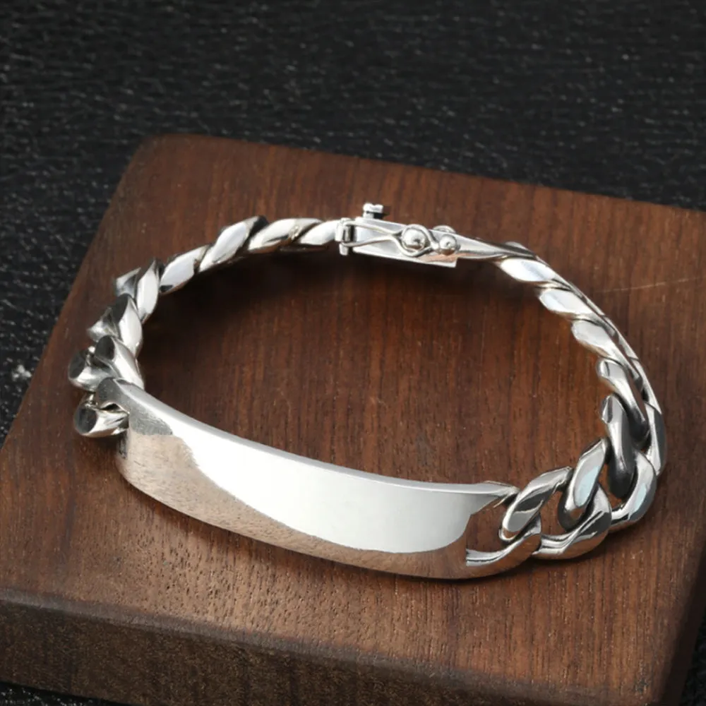 Men's Real Solid 925 Sterling Silver Bracelets Cuban Link Chain Punk Jewelry 7.9"