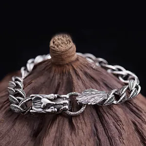 Men's Real Solid 925 Sterling Silver Bracelets Jewelry Dragon Animals Cuban Link Chain 7.7"