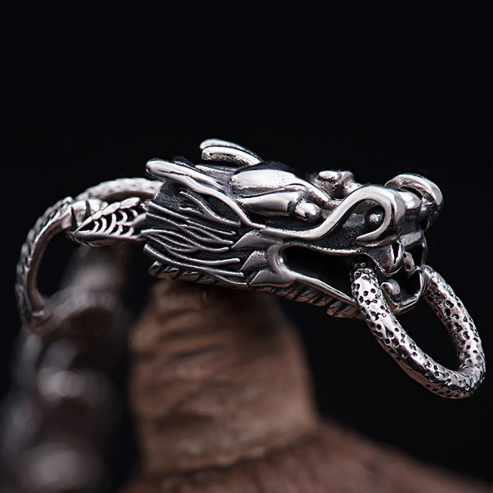 Men's Real Solid 925 Sterling Silver Bracelets Jewelry Dragon Animals Cuban Link Chain 7.7"