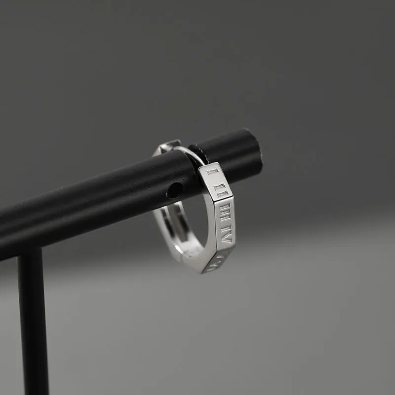 Men's Silver Hoop Earrings | Roman Numeral Design