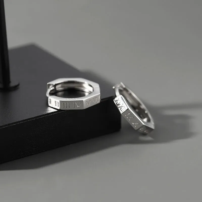 Men's Silver Hoop Earrings | Roman Numeral Design