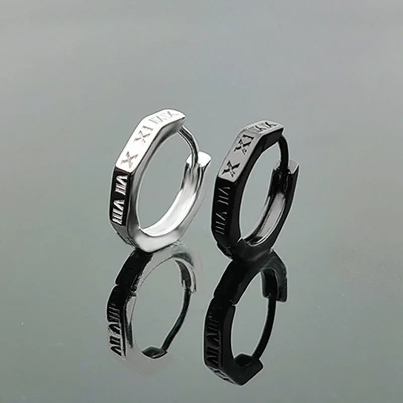 Men's Silver Hoop Earrings | Roman Numeral Design