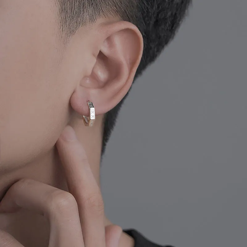 Men's Silver Hoop Earrings | Roman Numeral Design