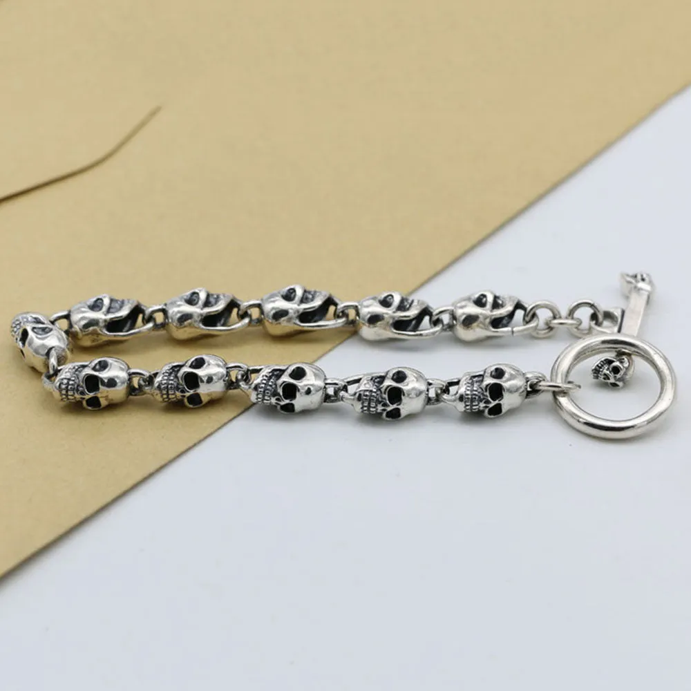 Mens Women‘s Real 925 Sterling Silver Bracelets Link Skulls TO-Buckle 7.1"-9.4"