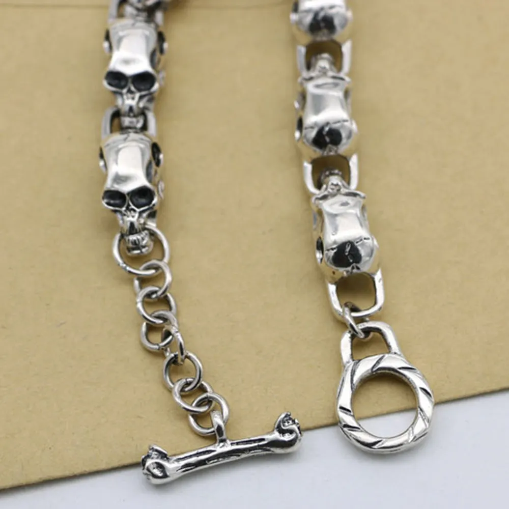Mens Women‘s Real 925 Sterling Silver Bracelets Link Skulls TO-Buckle 7.1"-9.4"