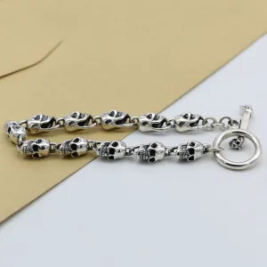 Mens Women‘s Real 925 Sterling Silver Bracelets Link Skulls TO-Buckle 7.1"-9.4"