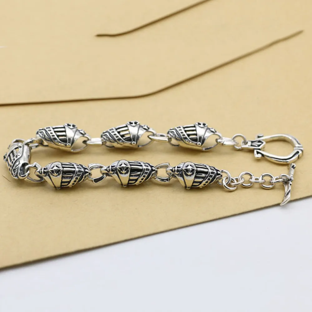 Mens Women‘s Real 925 Sterling Silver Bracelets Link Skulls TO-Buckle 7.1"-9.4"