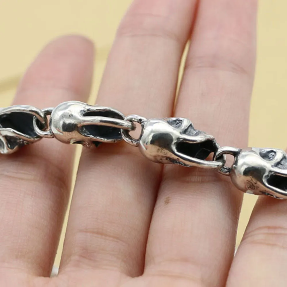 Mens Women‘s Real 925 Sterling Silver Bracelets Link Skulls TO-Buckle 7.1"-9.4"