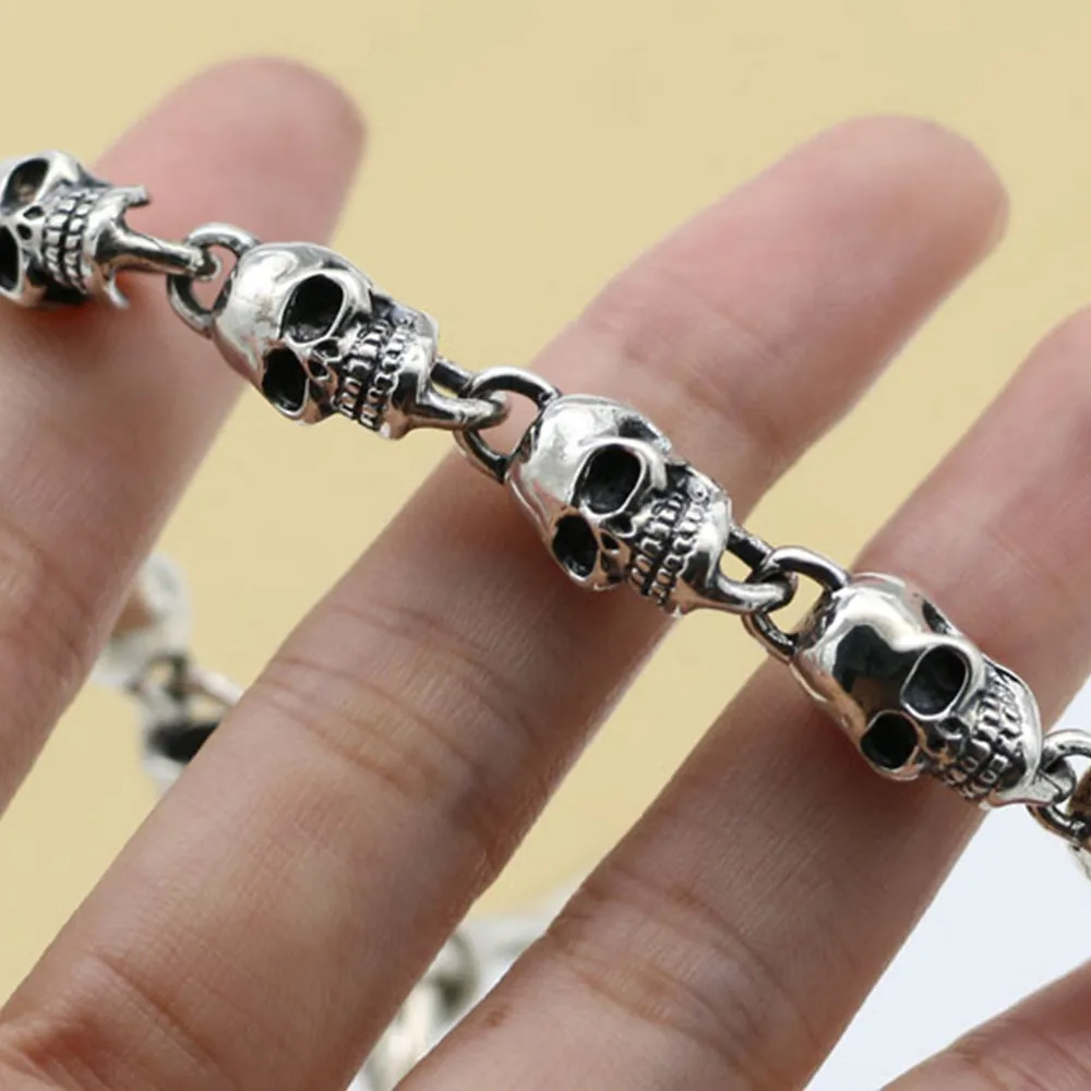 Mens Women‘s Real 925 Sterling Silver Bracelets Link Skulls TO-Buckle 7.1"-9.4"