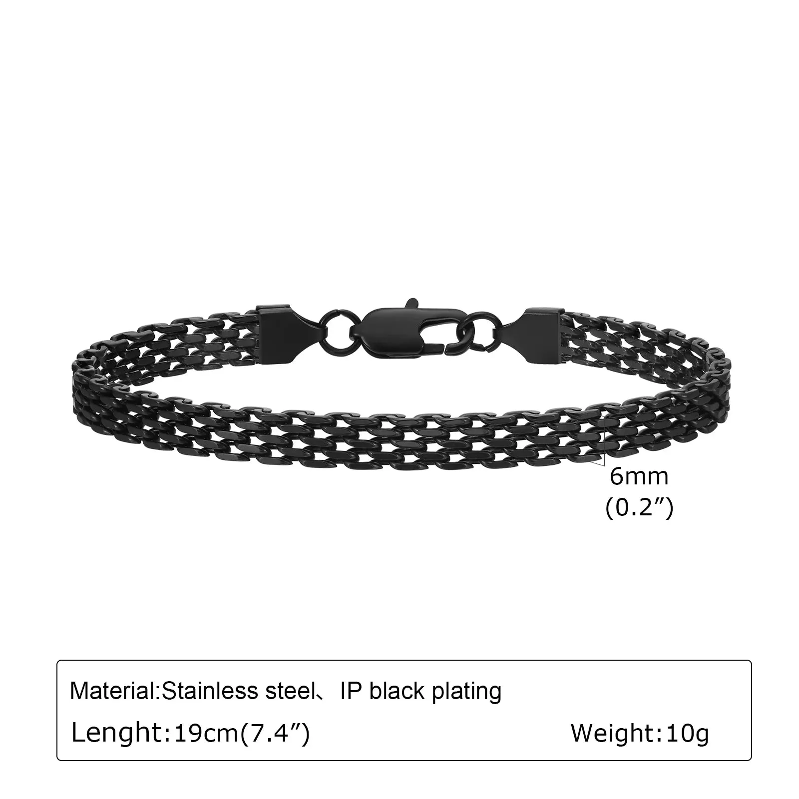 Mesh Chain Bracelets for Men Boys,Black Color Stainless Steel Links Wristband