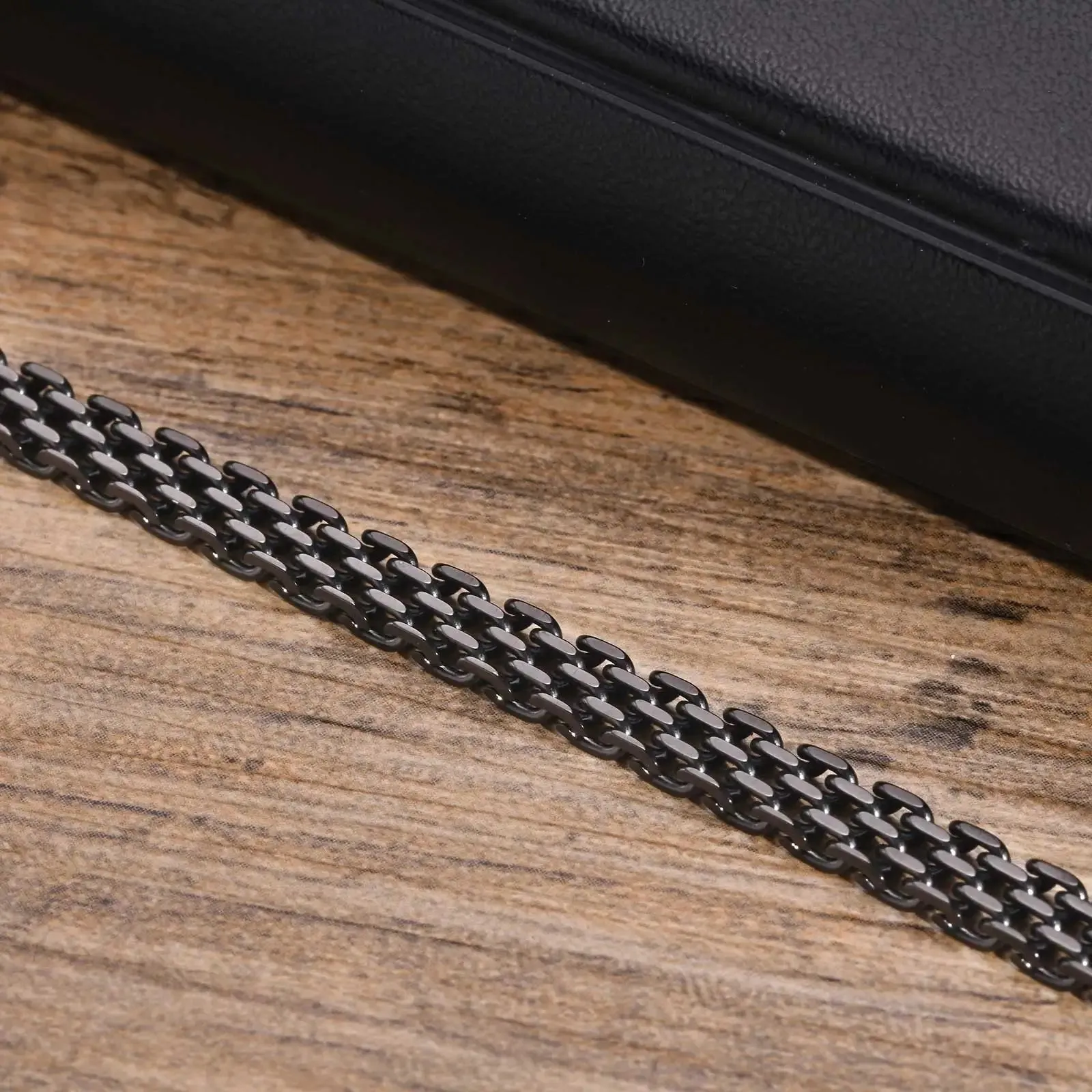Mesh Chain Bracelets for Men Boys,Black Color Stainless Steel Links Wristband