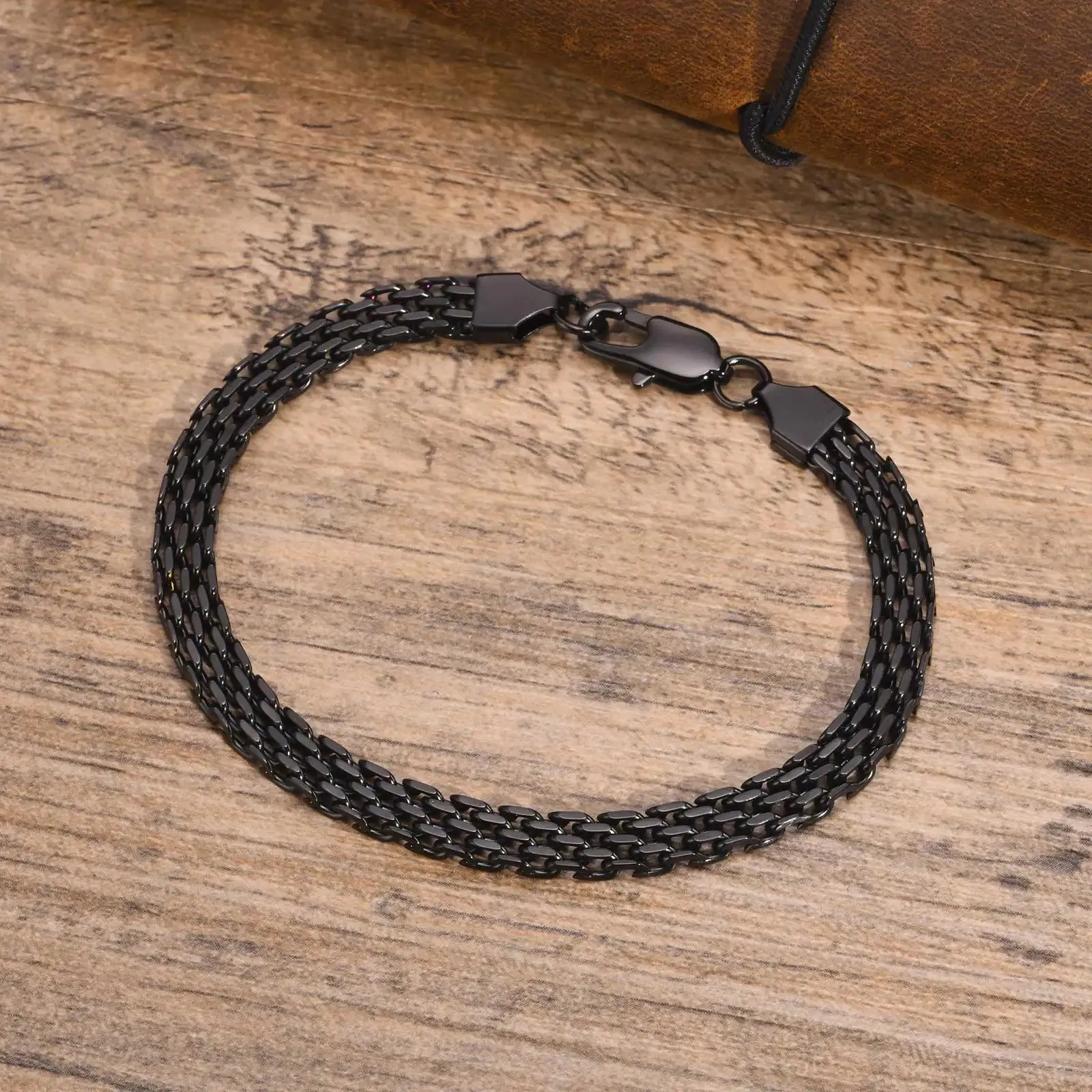 Mesh Chain Bracelets for Men Boys,Black Color Stainless Steel Links Wristband