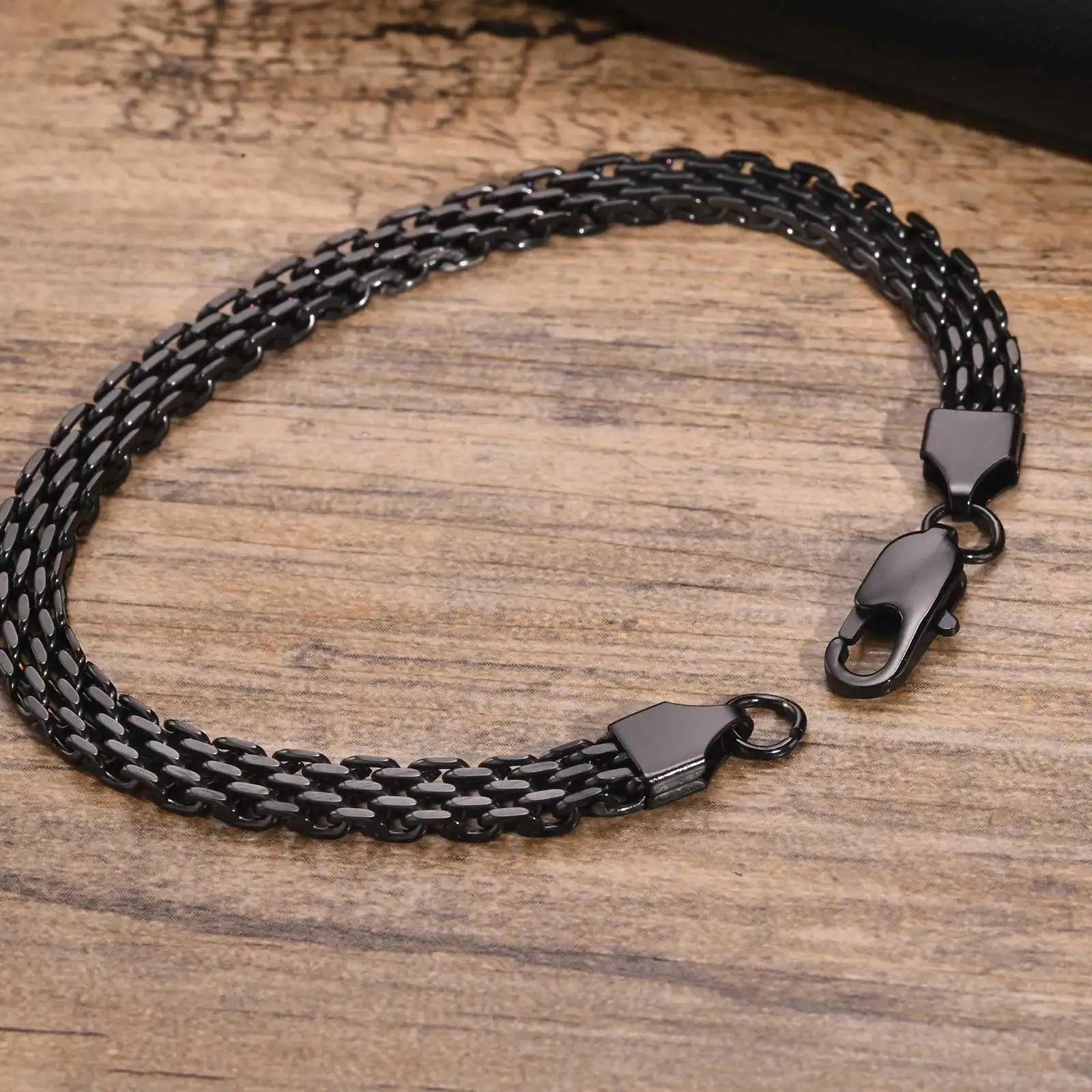 Mesh Chain Bracelets for Men Boys,Black Color Stainless Steel Links Wristband