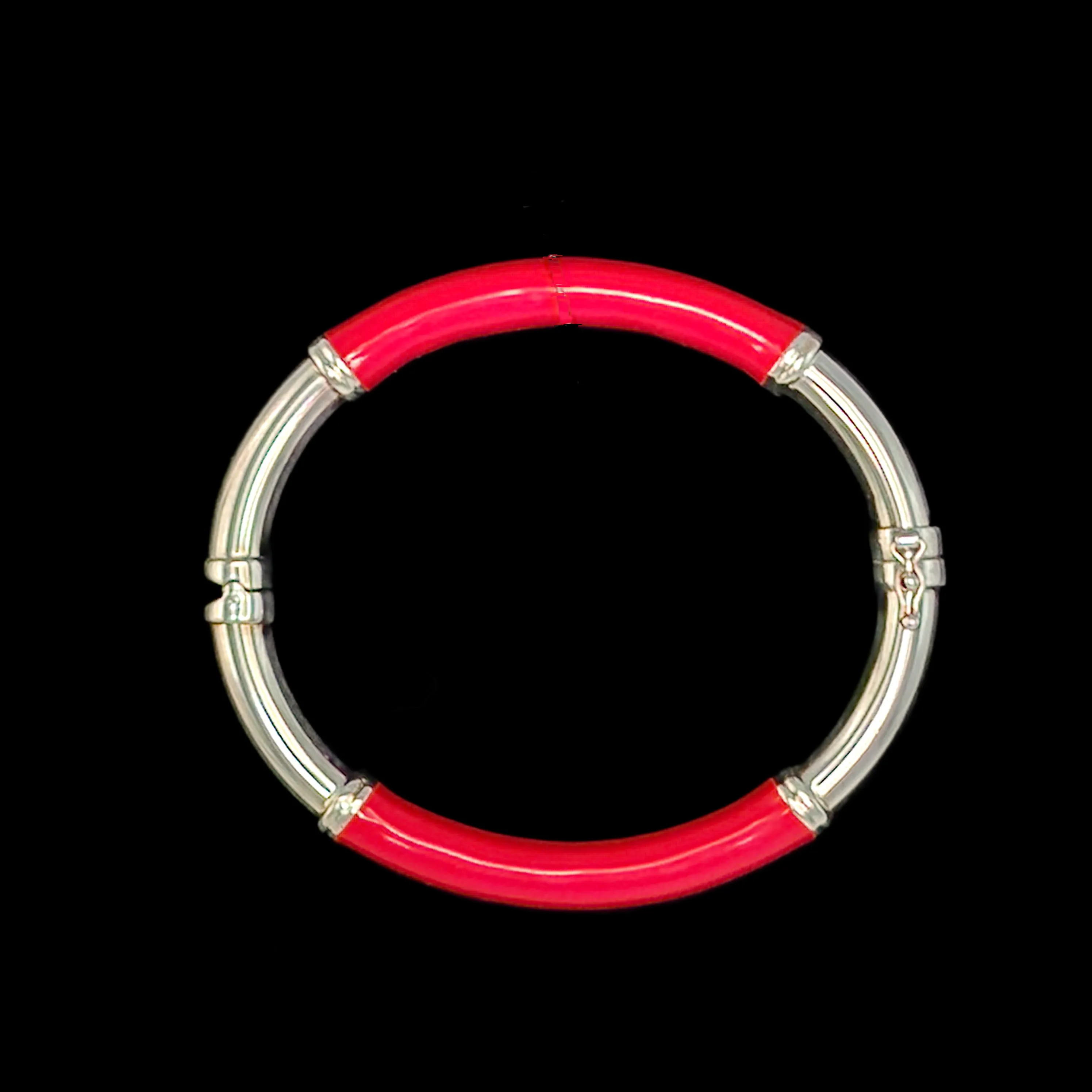 Milor Italy 925 Silver and Red Lucite Bangle Bracelet