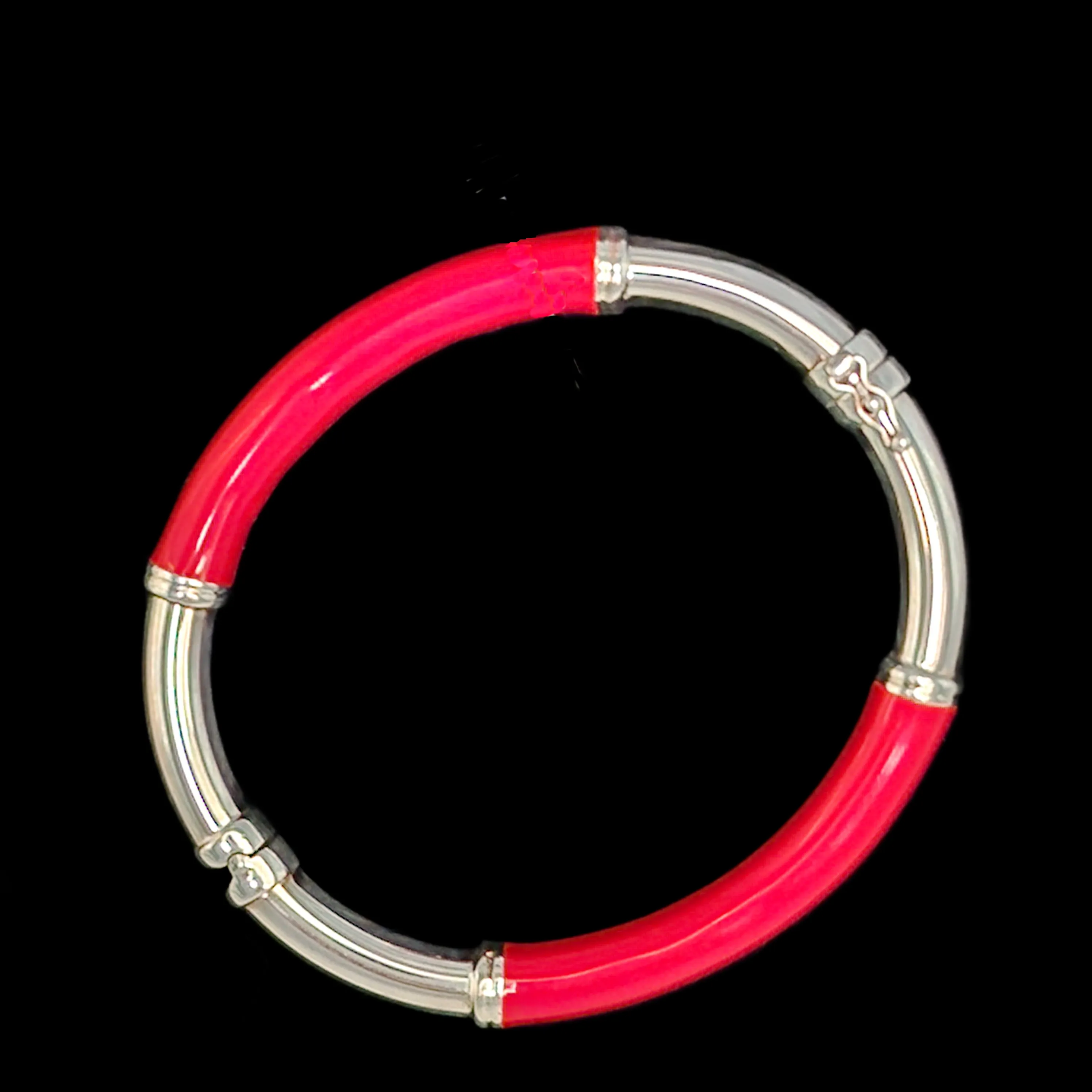 Milor Italy 925 Silver and Red Lucite Bangle Bracelet