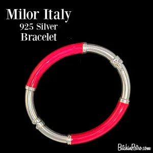 Milor Italy 925 Silver and Red Lucite Bangle Bracelet