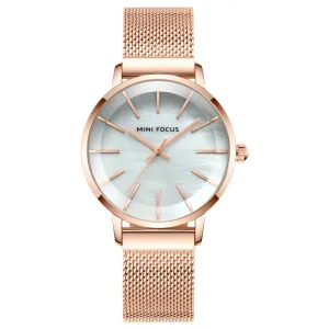 Mini Focus Rose Gold Mesh Bracelet Mother Of Pearl Dial Quartz Watch for Ladies - MF0257L-05