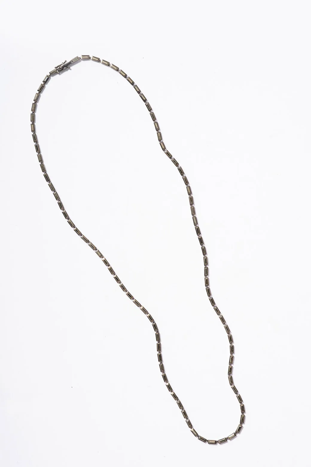 Mini Linear Baguette Tile Opera Necklace - Pyrite