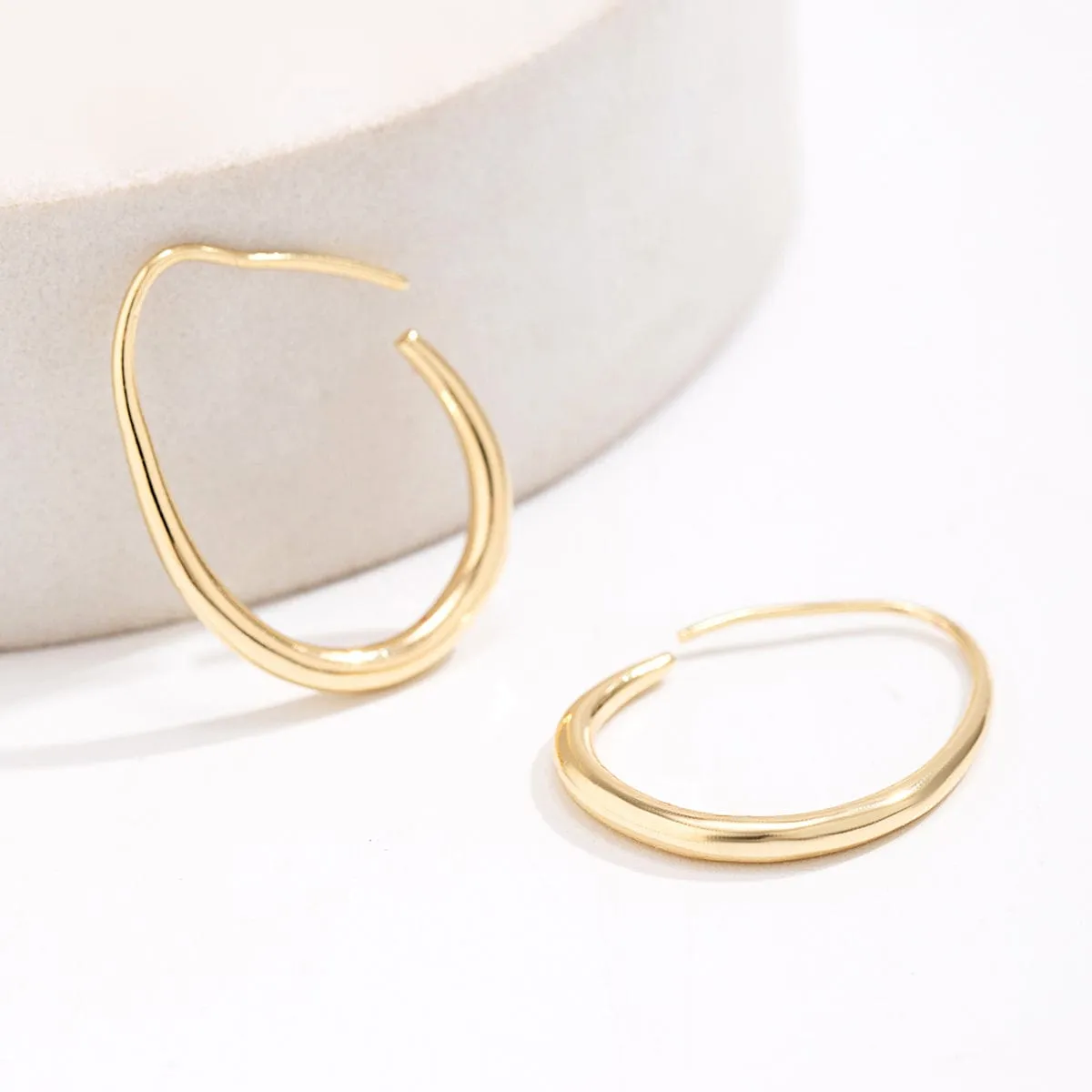 Minimalist Gold Plated Oval Hoop Earrings