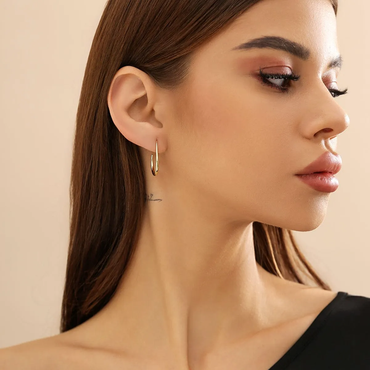 Minimalist Gold Plated Oval Hoop Earrings
