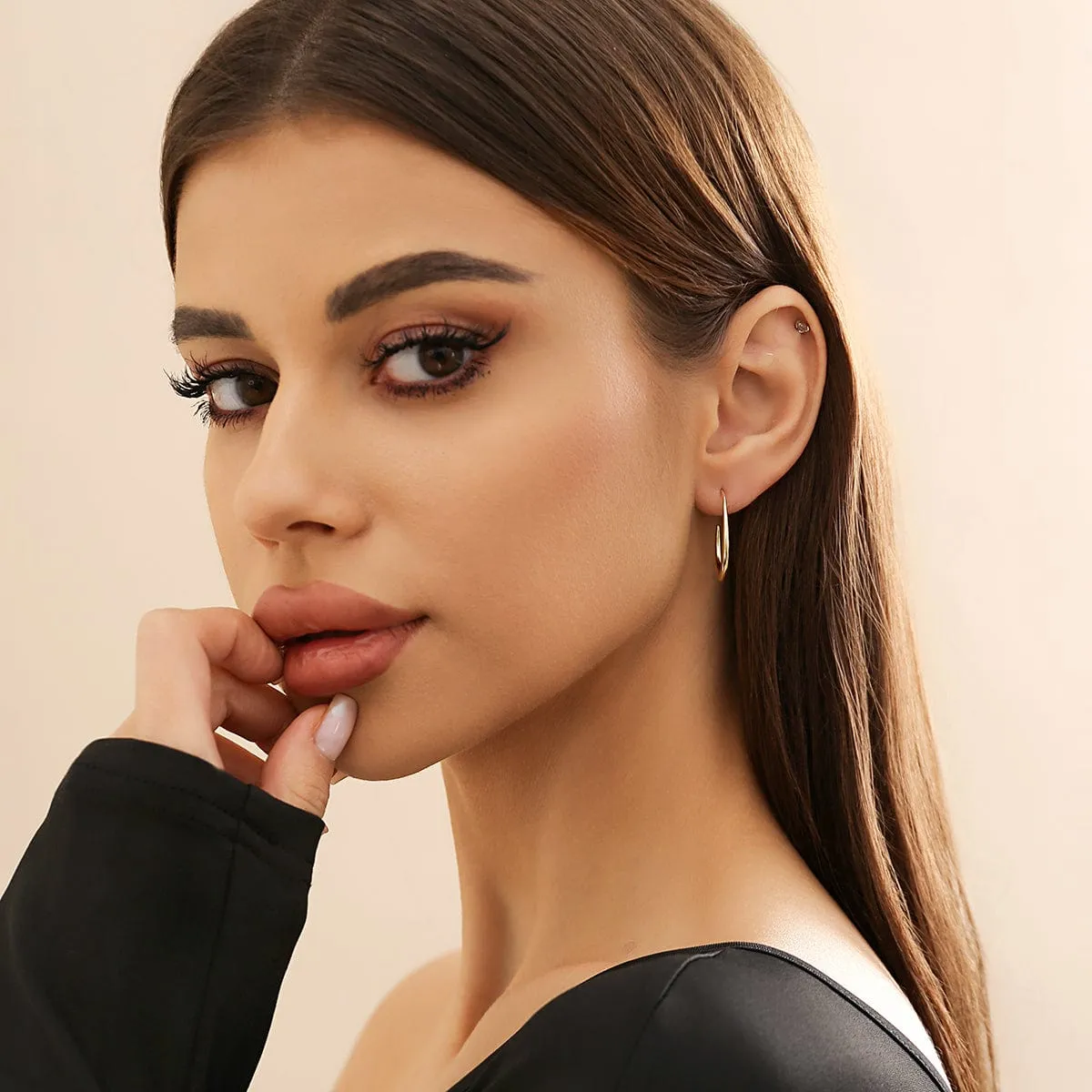 Minimalist Gold Plated Oval Hoop Earrings