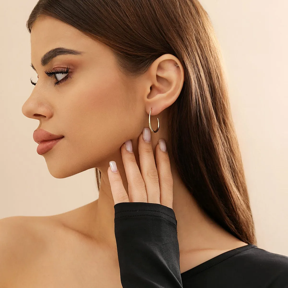 Minimalist Gold Plated Oval Hoop Earrings