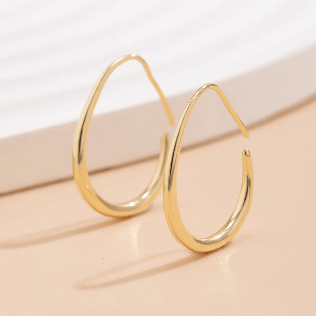 Minimalist Gold Plated Oval Hoop Earrings