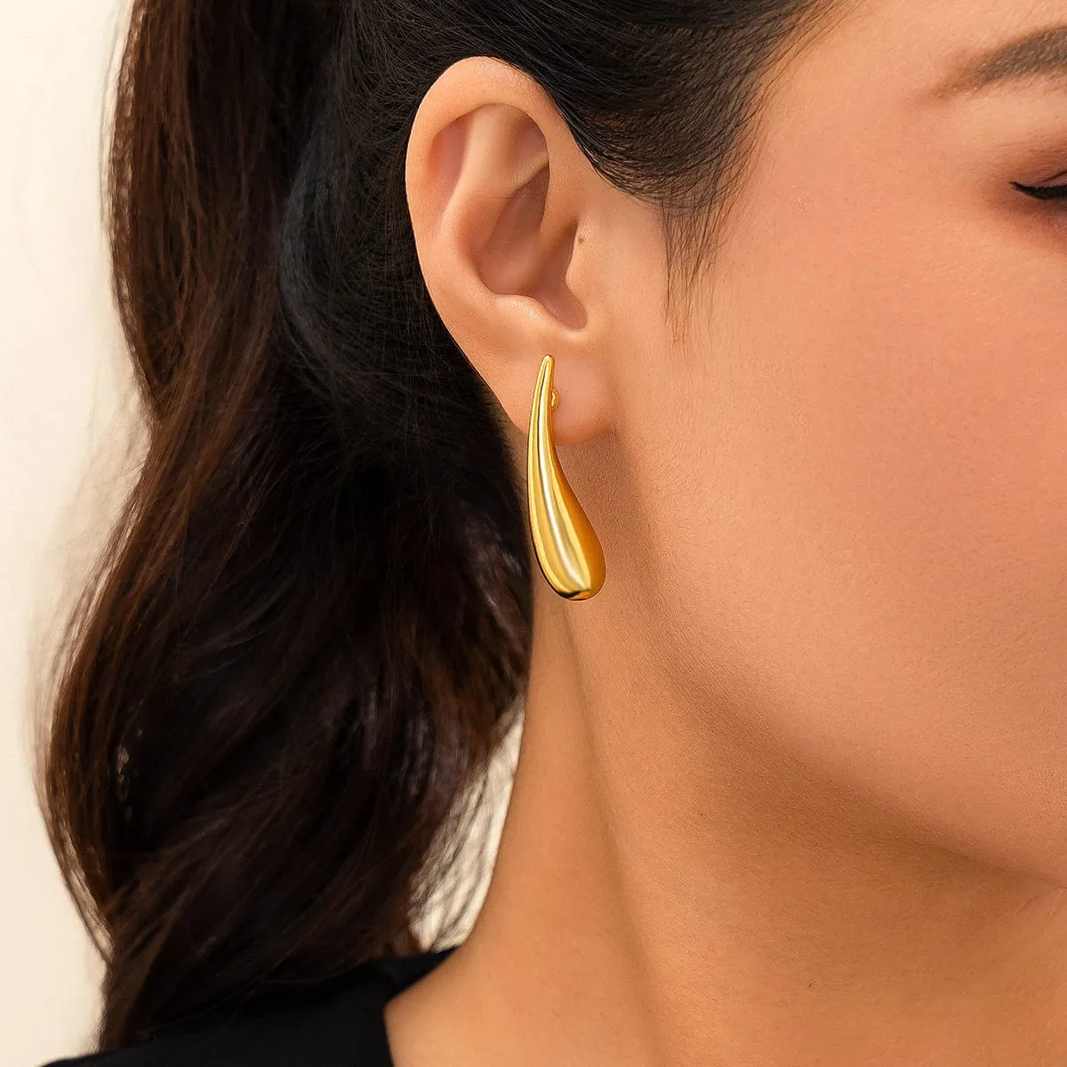 Minimalist Gold Silver Plated Glossy Waterdrop Earrings