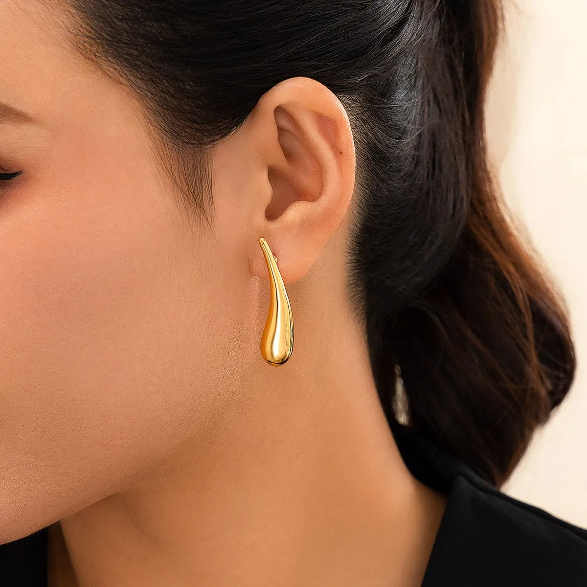Minimalist Gold Silver Plated Glossy Waterdrop Earrings