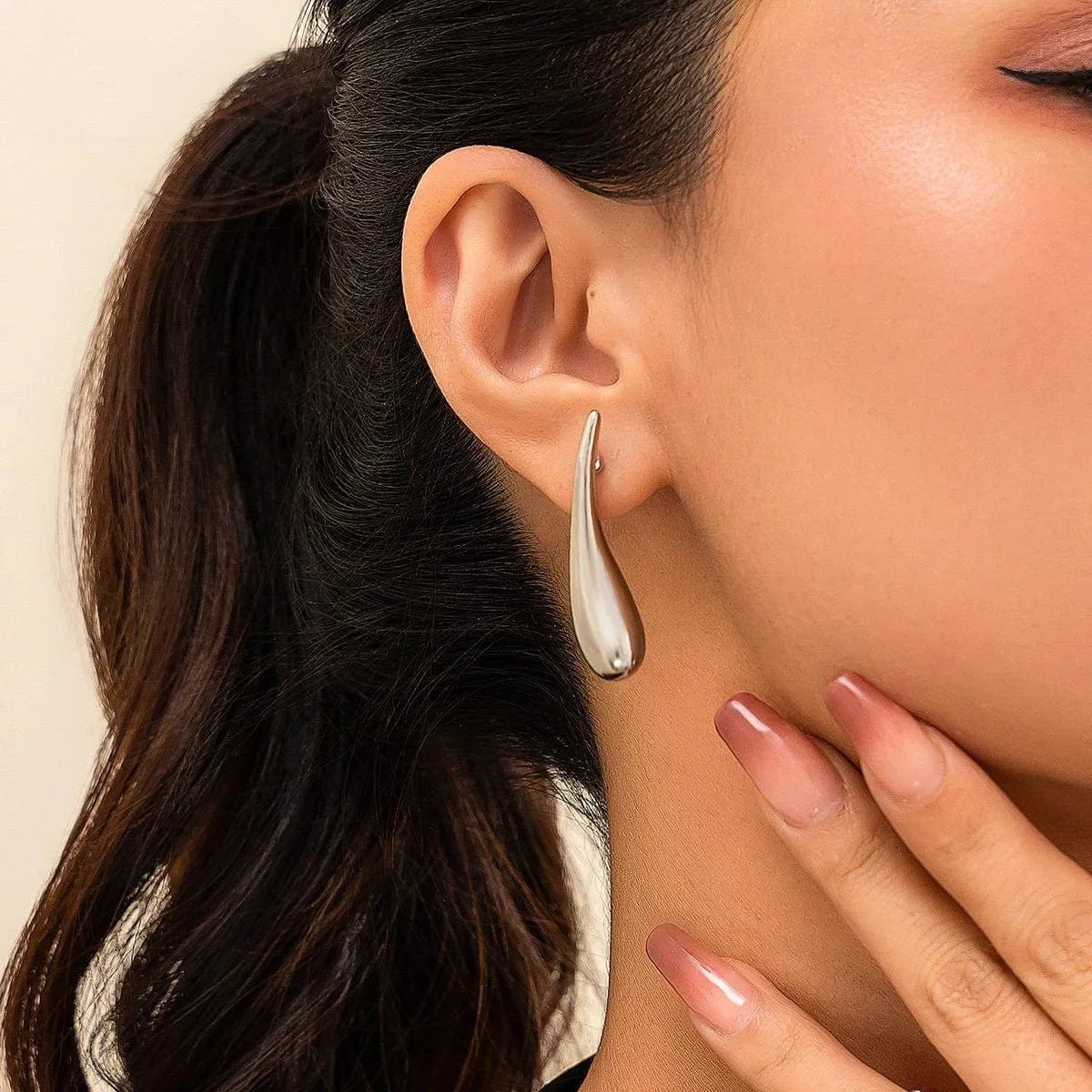Minimalist Gold Silver Plated Glossy Waterdrop Earrings
