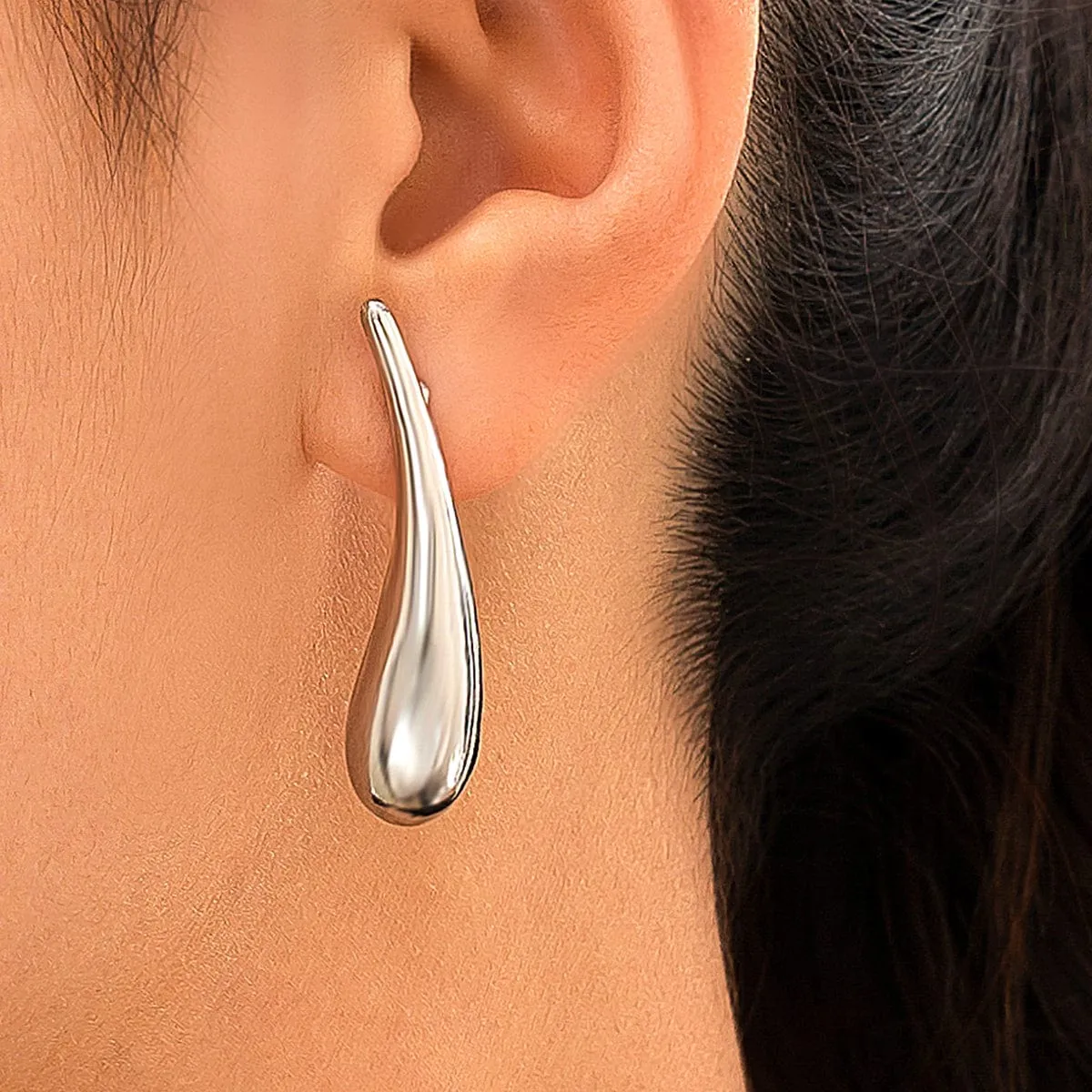 Minimalist Gold Silver Plated Glossy Waterdrop Earrings