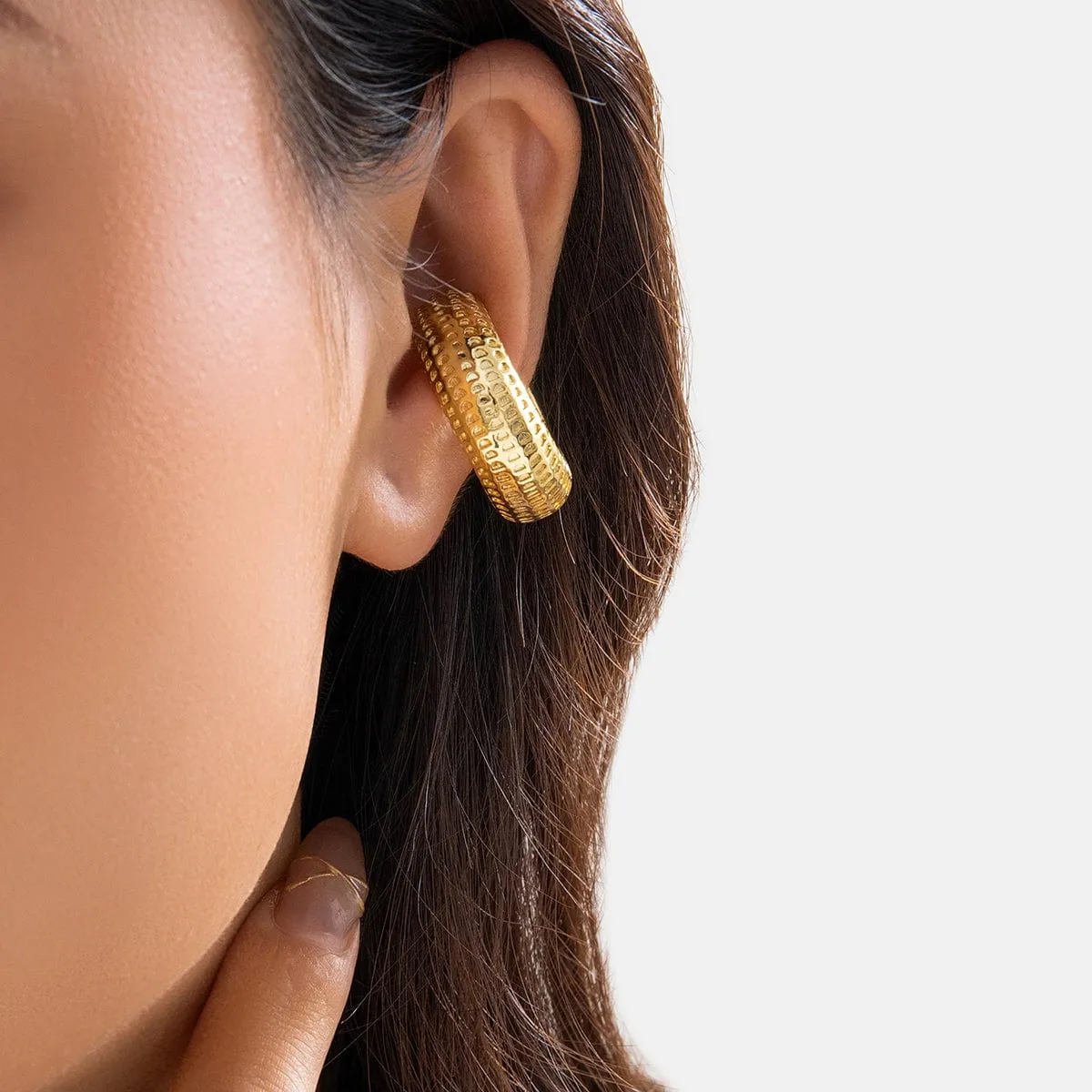Minimalist Gold Silver Plated Pattern C Shaped Ear Cuff Earrings