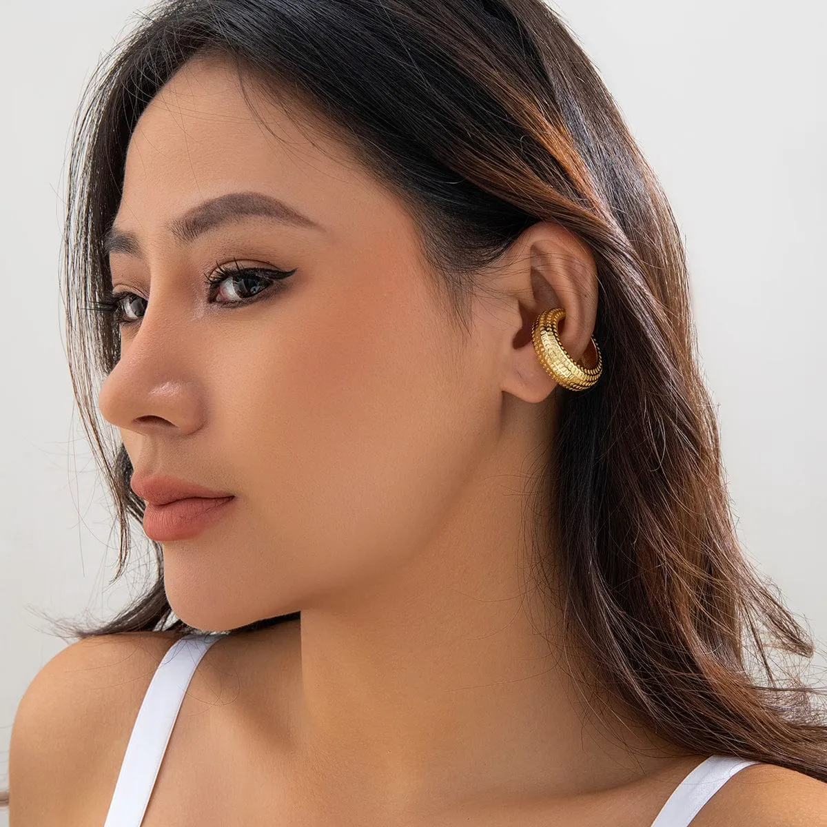 Minimalist Gold Silver Plated Pattern C Shaped Ear Cuff Earrings