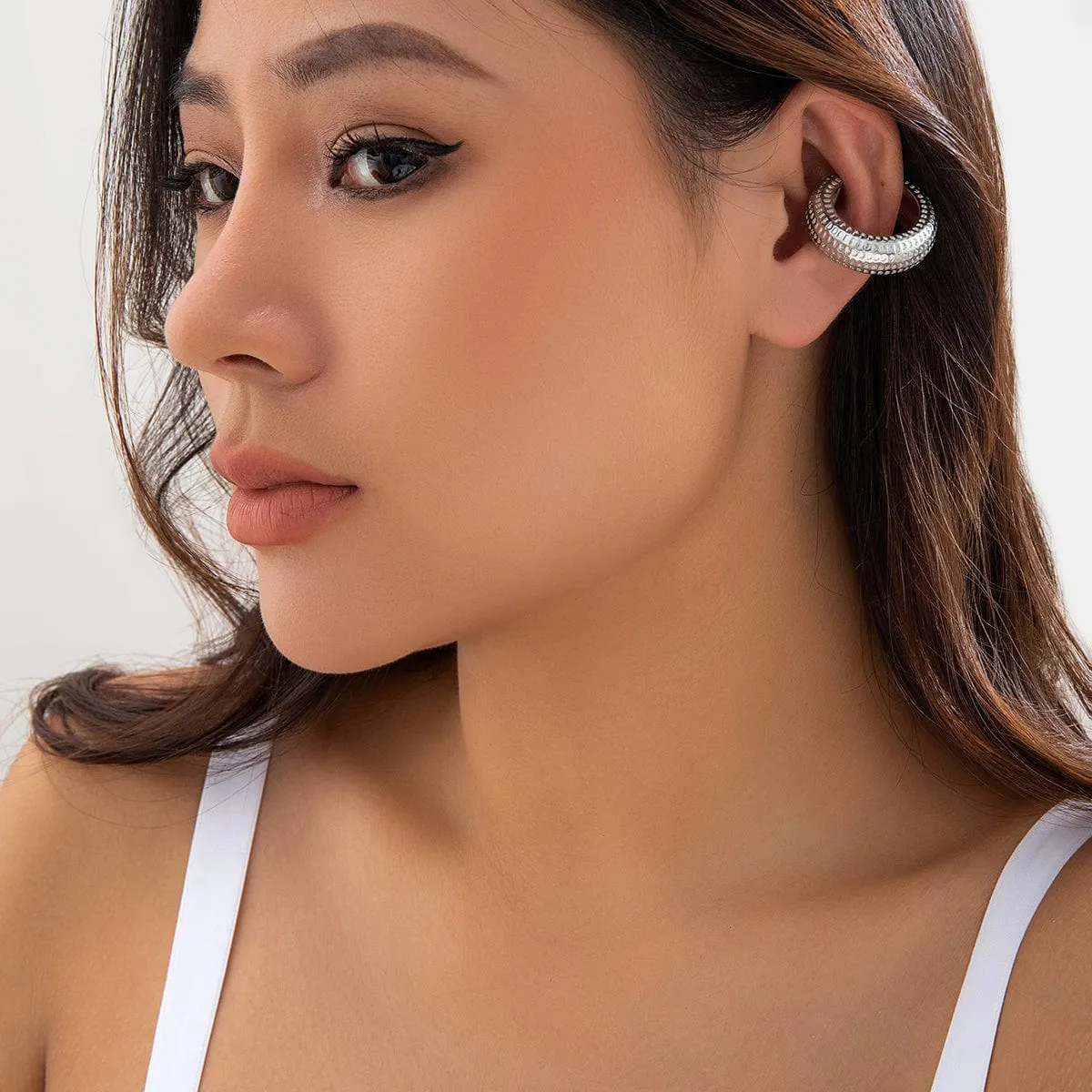 Minimalist Gold Silver Plated Pattern C Shaped Ear Cuff Earrings