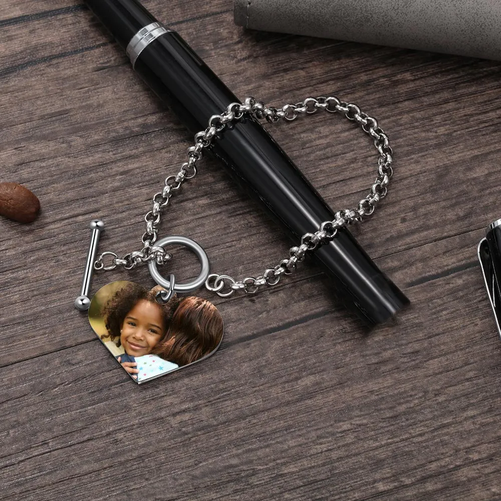 Minimalist Heart Photo Bracelet Toggle Clasp Cuff Bracelet Custom Photo Bracelets