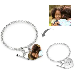 Minimalist Heart Photo Bracelet Toggle Clasp Cuff Bracelet Custom Photo Bracelets