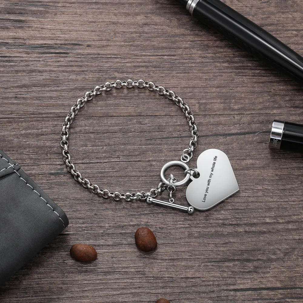 Minimalist Heart Photo Bracelet Toggle Clasp Cuff Bracelet Custom Photo Bracelets