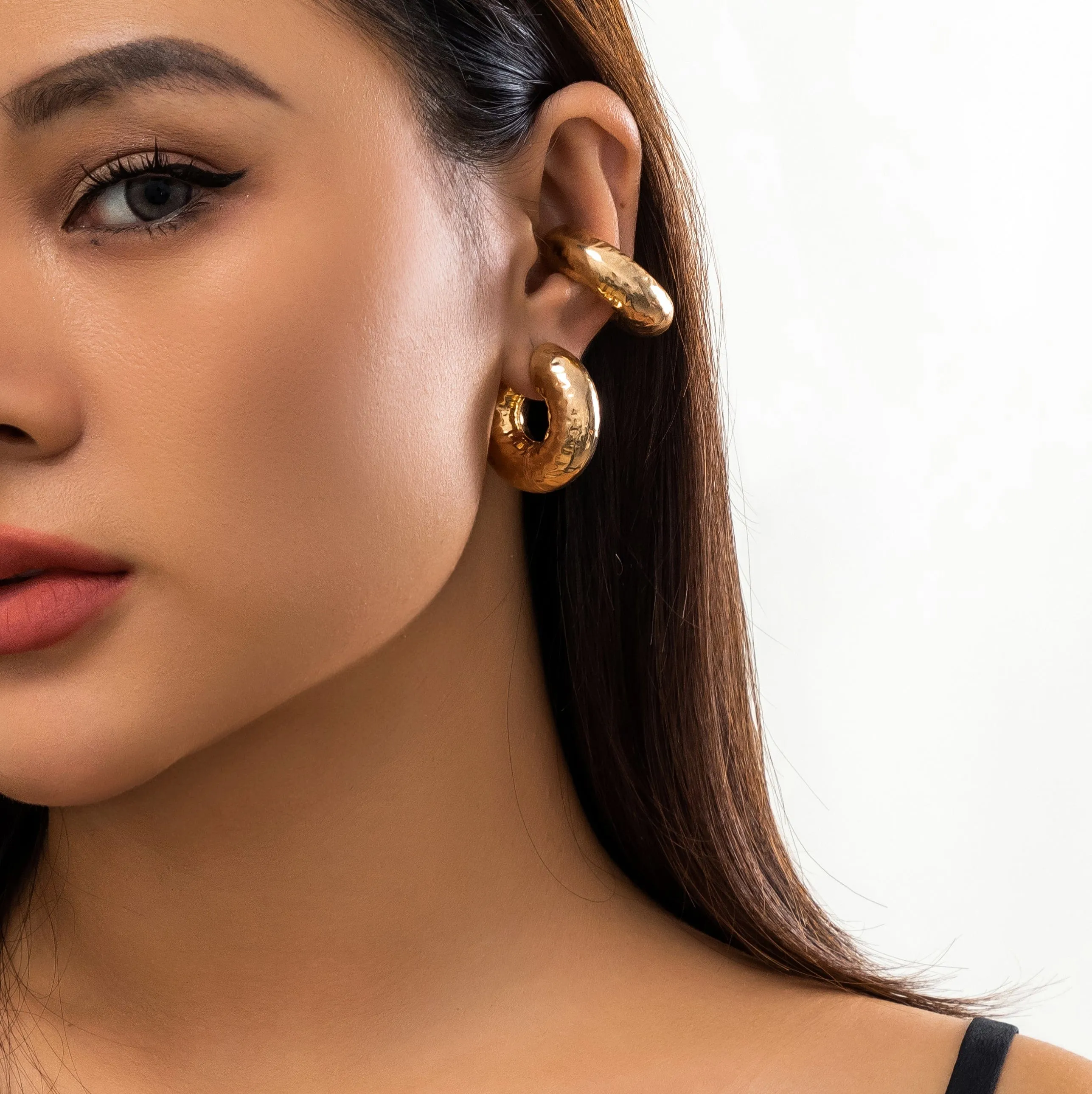 Minimalist Textured C Shaped Ear Cuff Earrings