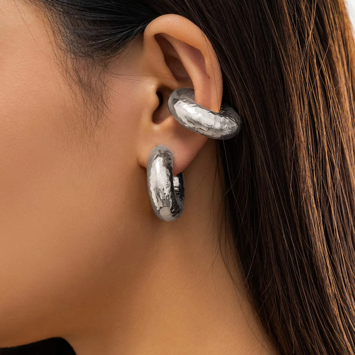 Minimalist Textured C Shaped Ear Cuff Earrings