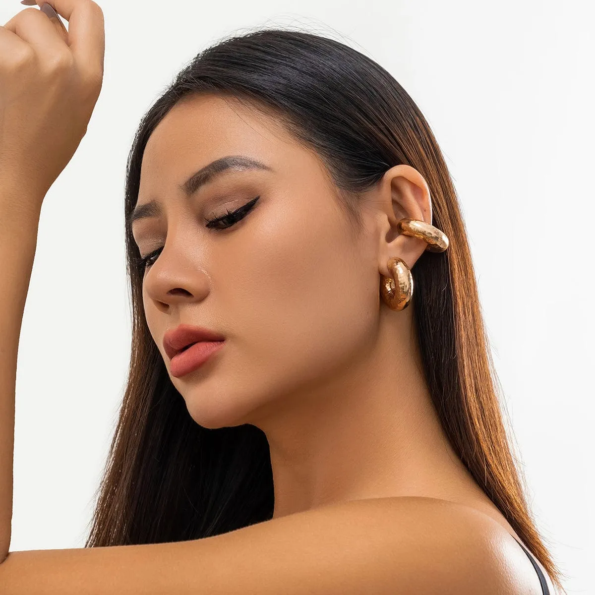 Minimalist Textured C Shaped Ear Cuff Earrings