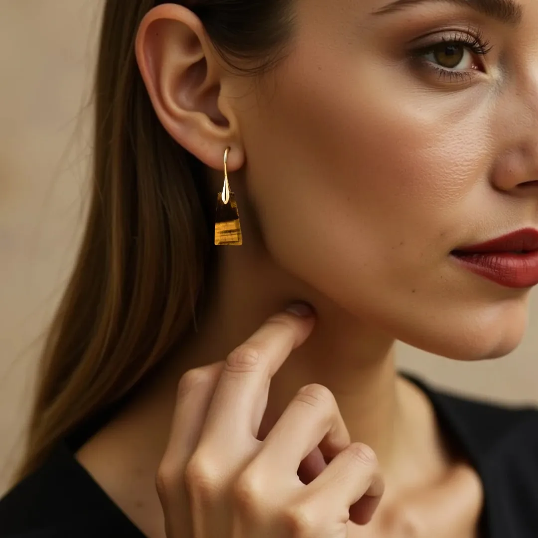 Minimalist Tiger Eye Earrings
