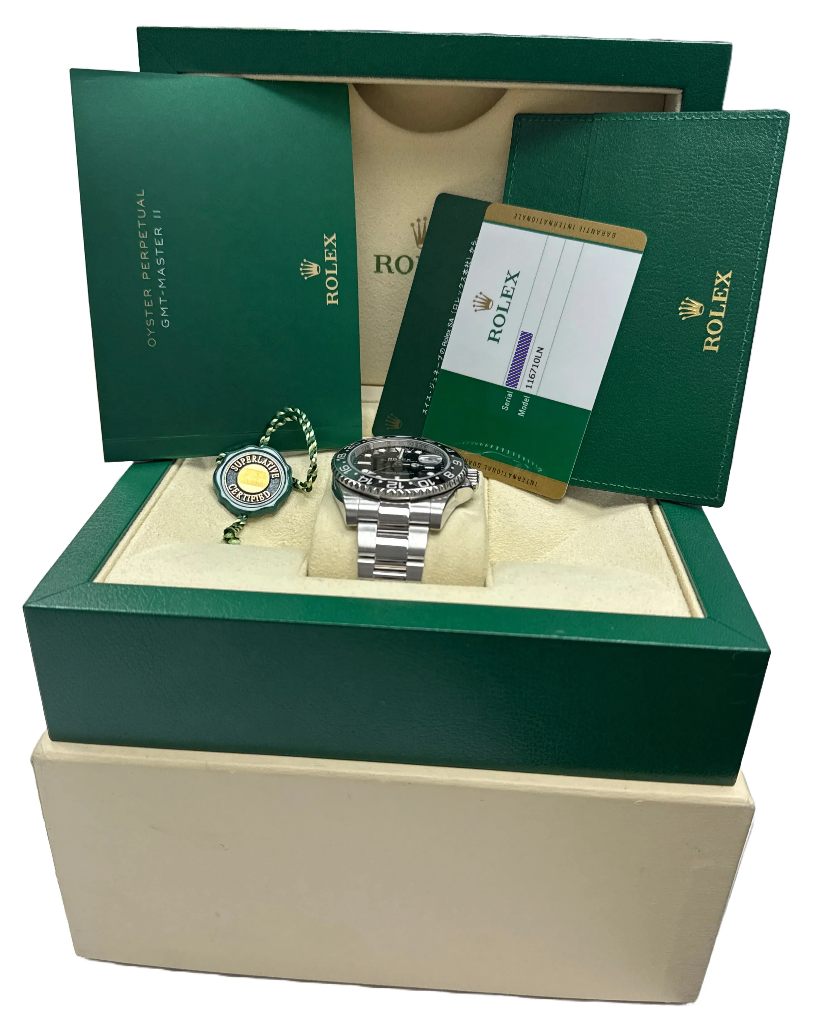 MINT 2019 PAPERS Rolex GMT-Master II BLACK Green Stainless 40mm 116710 LN BOX