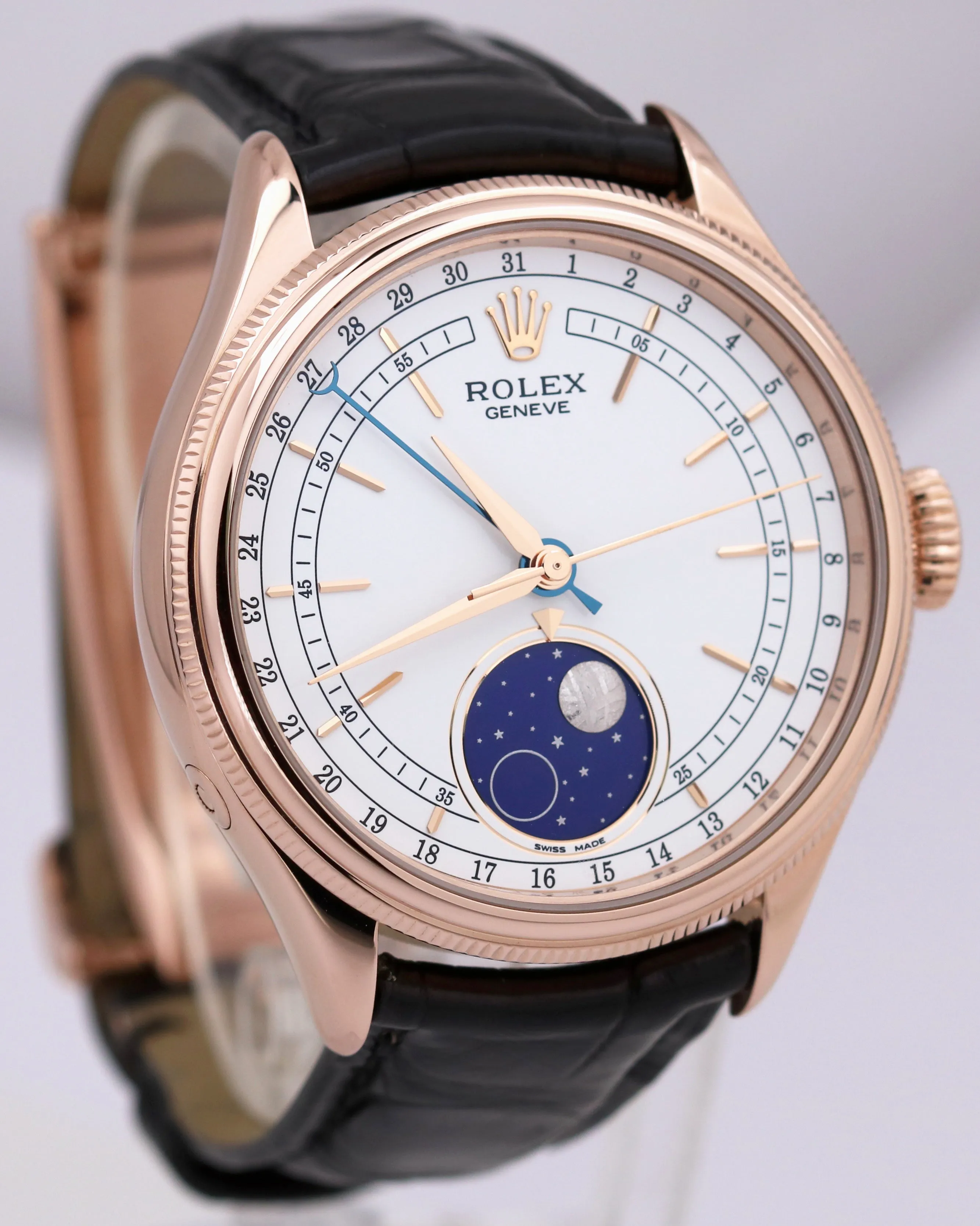 MINT 2022 Rolex Cellini Moonphase White 18K Everose Gold 39mm Watch 50535