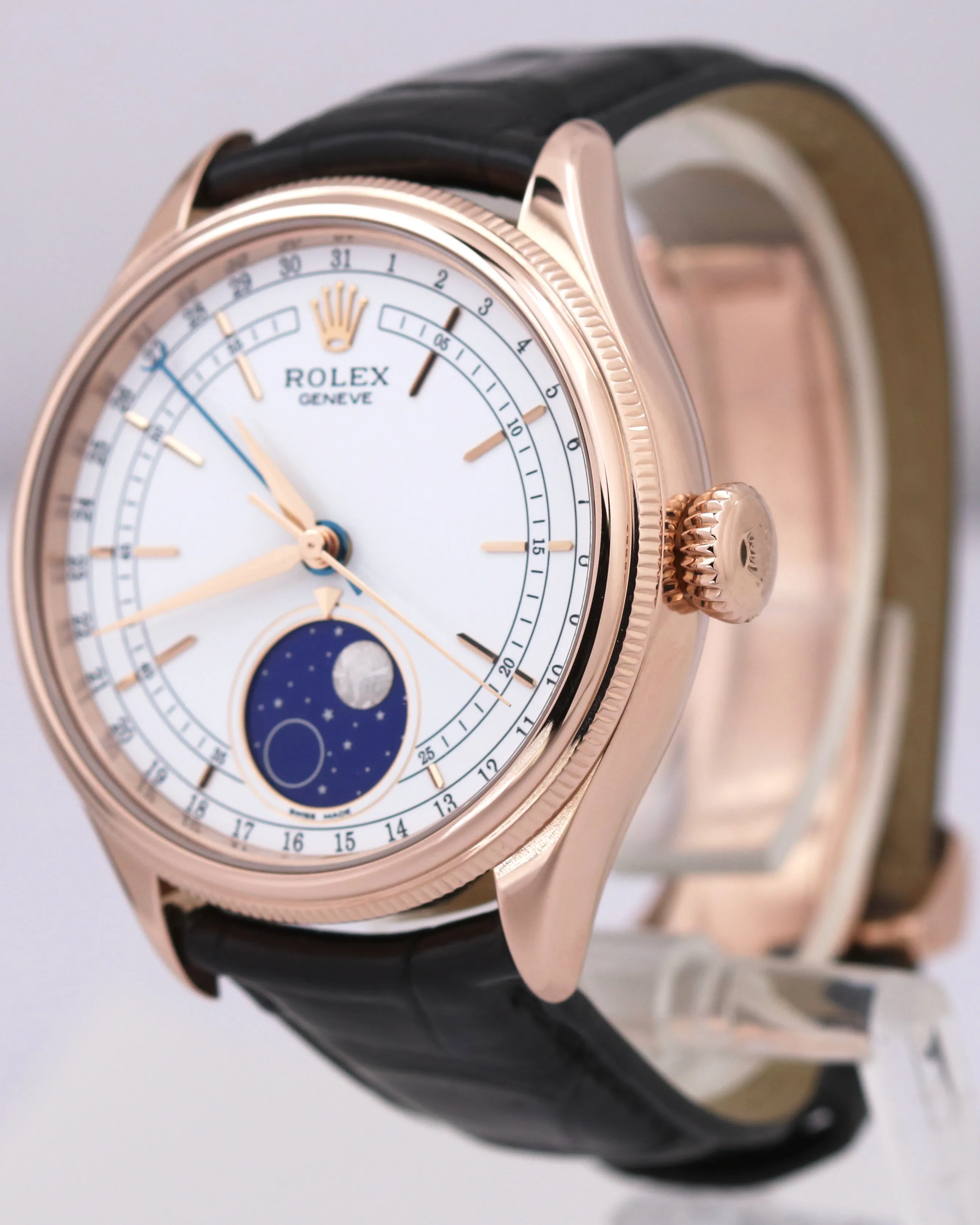 MINT 2022 Rolex Cellini Moonphase White 18K Everose Gold 39mm Watch 50535