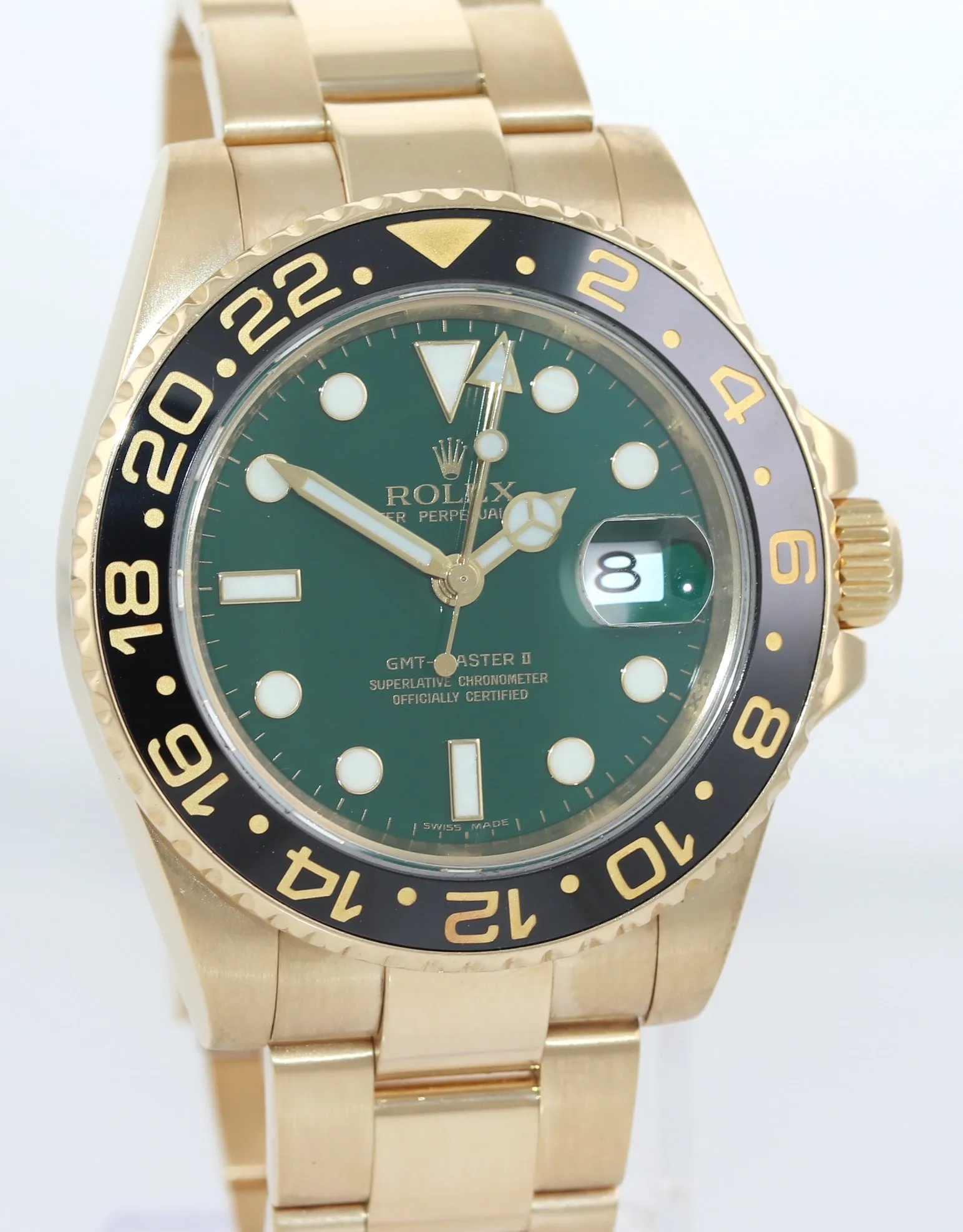 MINT Rolex GMT-Master 2 Ceramic Green Error Stick 116718 18k Yellow Gold Watch